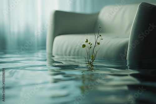 Close-up of a submerged lounge chair