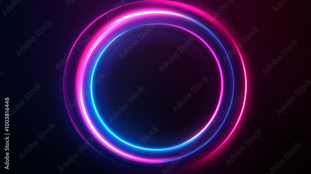 A vibrant glowing circular light design in pink and blue tones on a dark background creates a striking visual effect A vibrant glowing circular light design in pink and blue tones on a dark background creates a striking visual effect