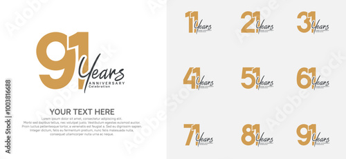 Anniversary logo set vector design, brown and black color for celebration event