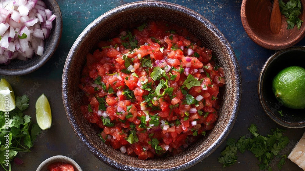 Fresh Salsa Ingredients in Rustic Bowl Fresh Salsa Ingredients in Rustic Bowl