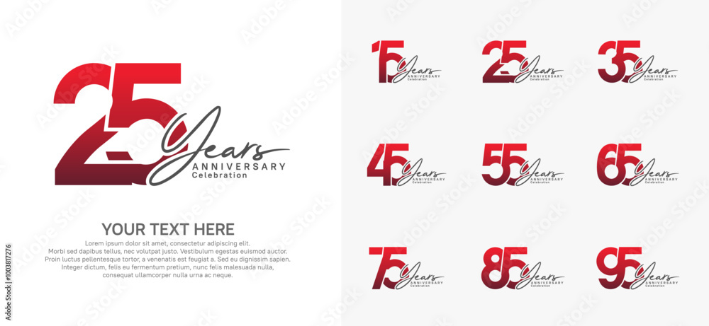 Anniversary logo set vector design, red and black for celebration event Anniversary logo set vector design, red and black for celebration event