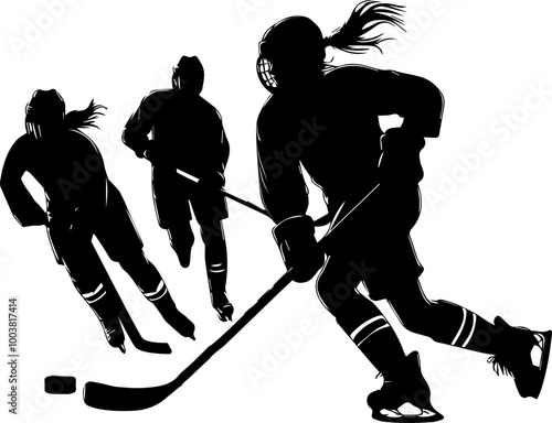 silhouettes of women's hockey players for various design concepts