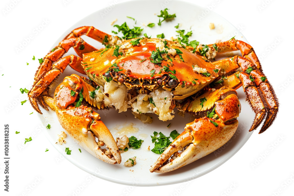 Grilled crab infused with roasted garlic and parsley ,Isolated on transparent background Grilled crab infused with roasted garlic and parsley ,Isolated on transparent background