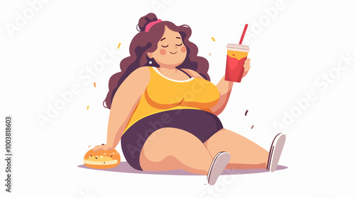 Illustration of an overweight girl. The problem of obesity.