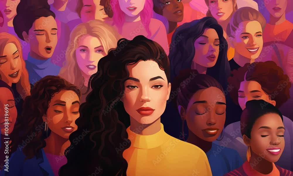 A lot of female faces in a crowd of women A lot of female faces in a crowd of women