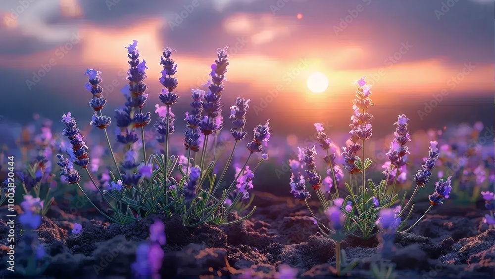 Lavender Field Under Sunset Sky Lavender Field Under Sunset Sky
