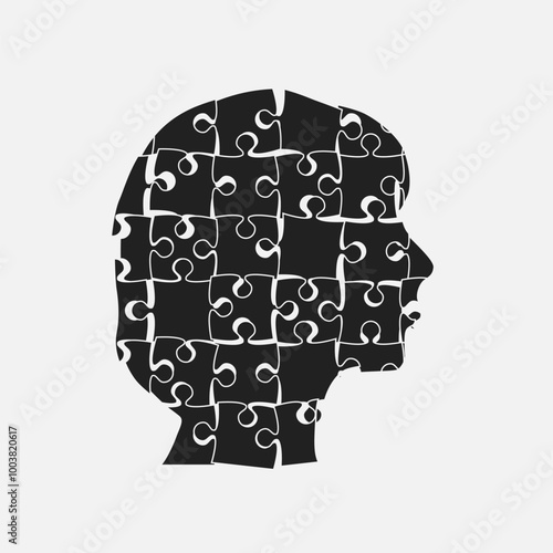 Female head made from puzzle pieces, mind jigsaw