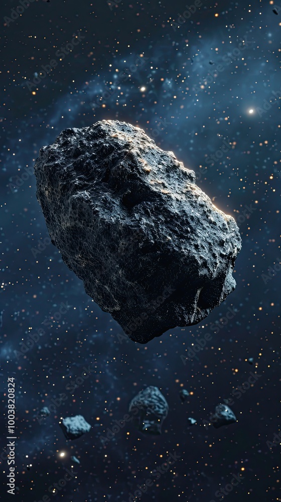 View of meteorite in space, photorealistic. View of meteorite in space, photorealistic.
