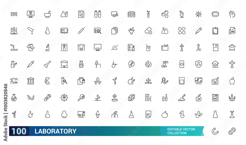 Laboratory line icon set. Test tube, flask, chemical, biology, microscope, research, lab and more. Outline vector icons collection. Editable stroke. Laboratory line icon set. Test tube, flask, chemical, biology, microscope, research, lab and more. Outline vector icons collection. Editable stroke.