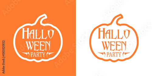 Logo con silueta de calabaza lineal con mensaje Haloween Party para tarjetas y felicitaciones de Halloween	
