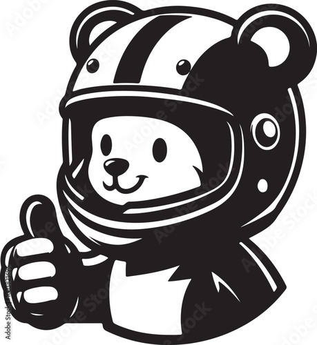 avatar vector-style image of a cute funny bear with a motorcycle helmet gives a thumbs up silhouette