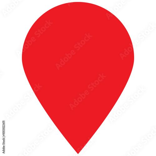 Map pin filled with a solid red color. Location tag template. Simple location pin shape on a transparent background