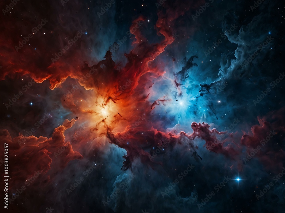 Cosmic red and blue nebula in space. Cosmic red and blue nebula in space.