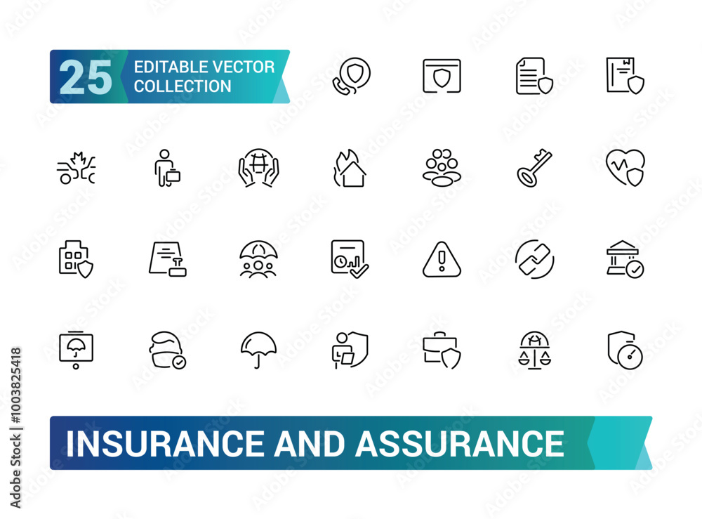 Insurance line icon set. Assurance icons for web and mobile app. Life, property, Protection of health, car, home and more. Editable stroke. Vector illustration. Insurance line icon set. Assurance icons for web and mobile app. Life, property, Protection of health, car, home and more. Editable stroke. Vector illustration.