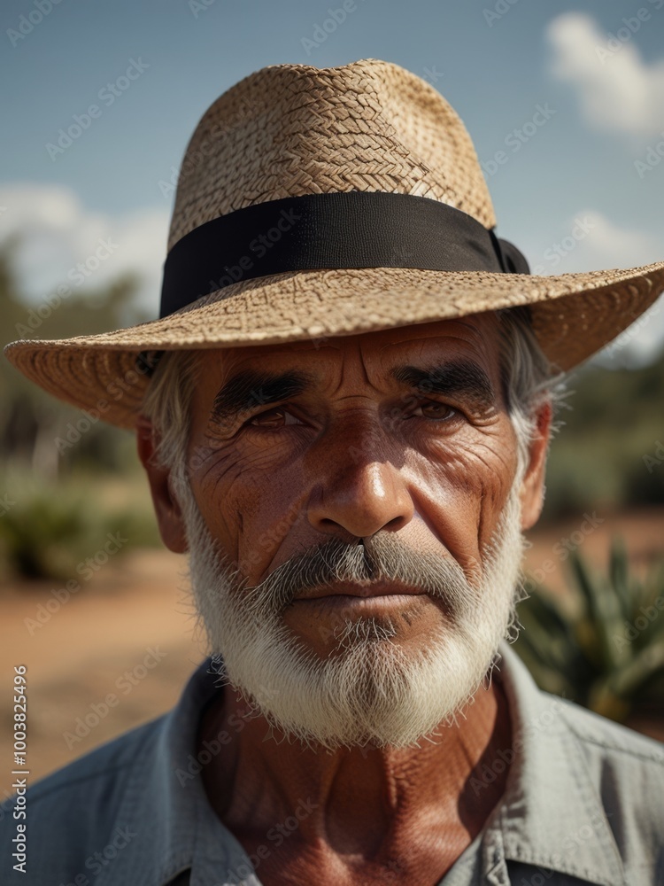 Fototapeta premium Portrait of an Elderly Man in a Straw Hat