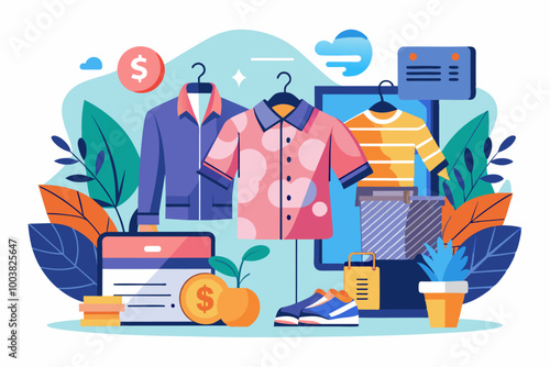 A cartoon depicting a clothing store in an artistic manner