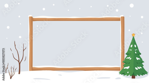 Winter snow landscape banner background with fir trees and merry christmas Illustration for poster, cover, or advertising, sale, offer, 