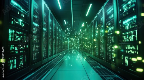 Wallpaper Mural Futuristic data center with glowing servers and digital effects. Torontodigital.ca