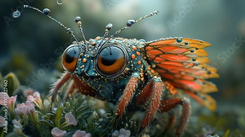 Close-Up of a Colorful Fantasy Insect with Wings