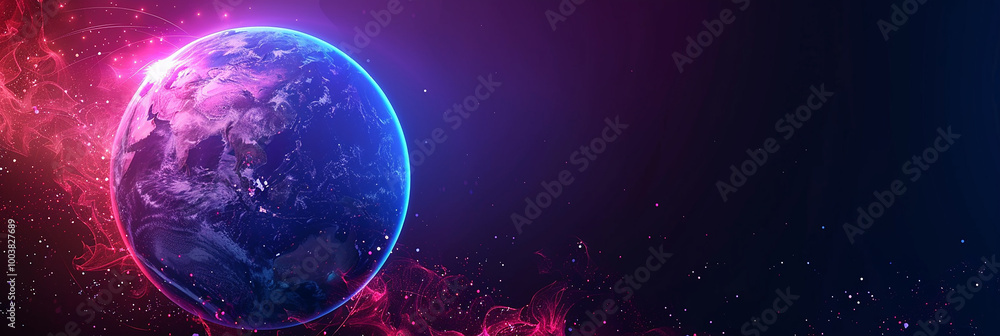 Fototapeta premium A digital image of the Earth with dynamic motion lines around an abstract blue background