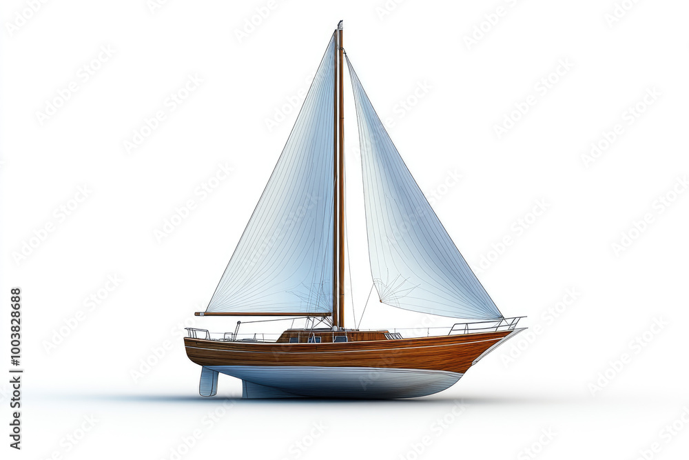 Sailboat with white sails, isolated on a white background. Sailboat with white sails, isolated on a white background.