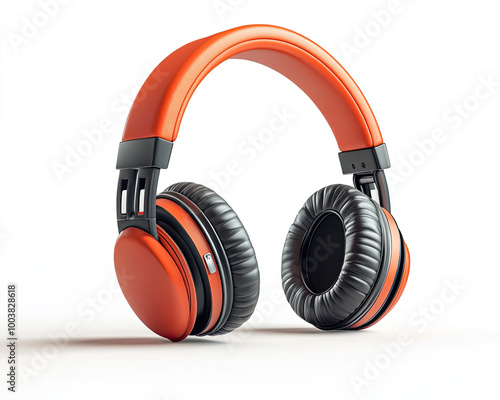 Orange headphones on a white isolated background.