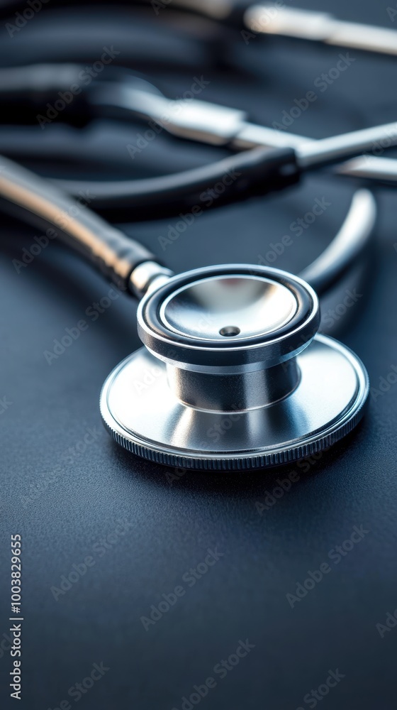 Stethoscope on a dark background, symbolizing healthcare and medical examination. Stethoscope on a dark background, symbolizing healthcare and medical examination.