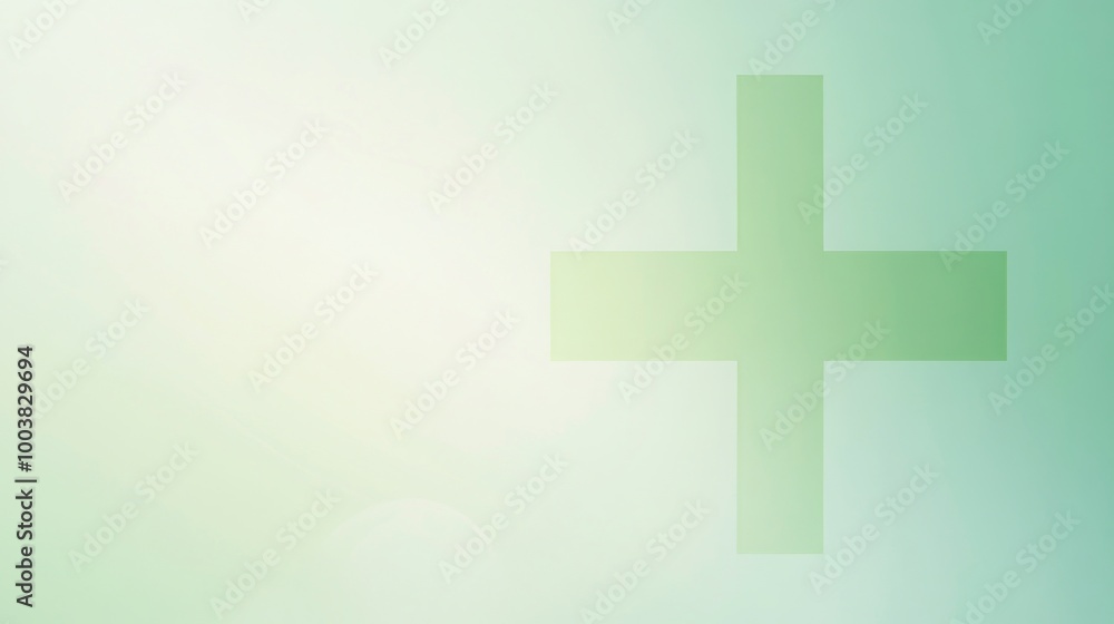 Obraz premium Pale Green Gradient with Faint Medical Cross and Wide Text Area. Suitable for health and wellness sections