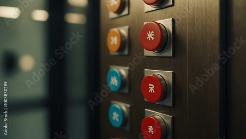 Decision-making symbolized by close-up of elevator buttons.