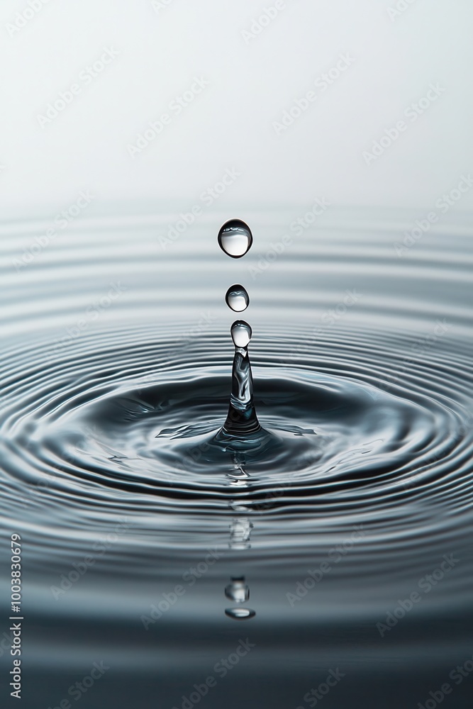 Close-up of a Water Droplet Creating Ripples on a Calm Surface with Minimalist Background Close-up of a Water Droplet Creating Ripples on a Calm Surface with Minimalist Background