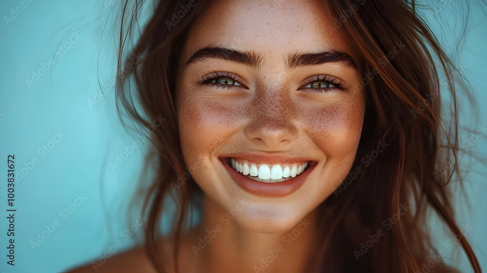 Smiling Woman with Freckles and Long Brown Hair Smiling Woman with Freckles and Long Brown Hair