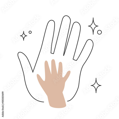 linear fathers hand holding child palm