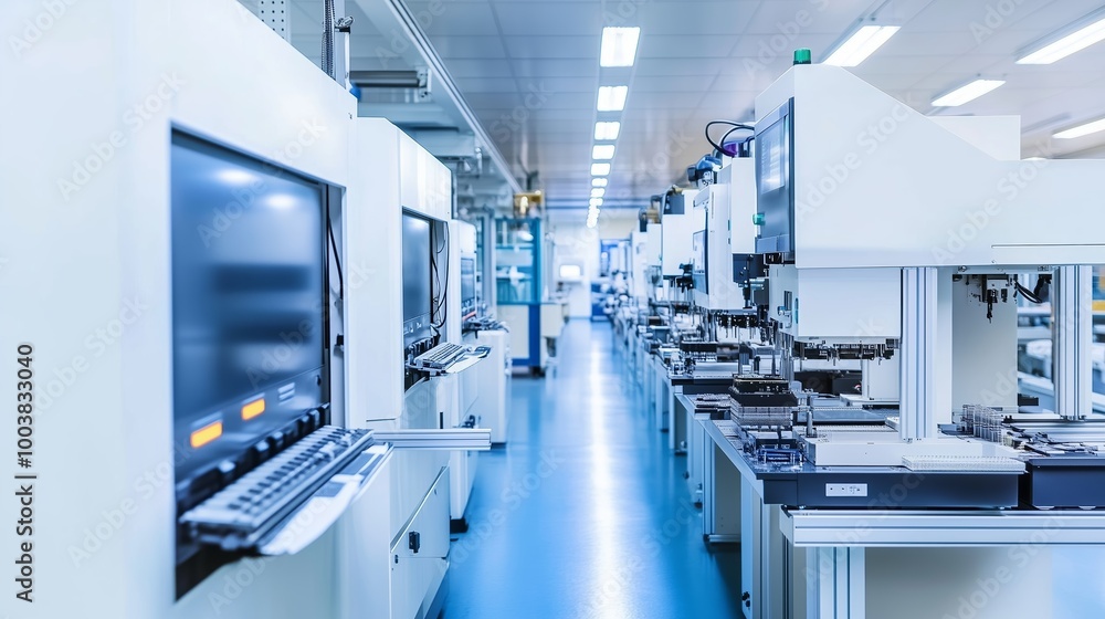 Obraz premium High-tech manufacturing facility showcasing advanced machinery and equipment in a modern production line environment