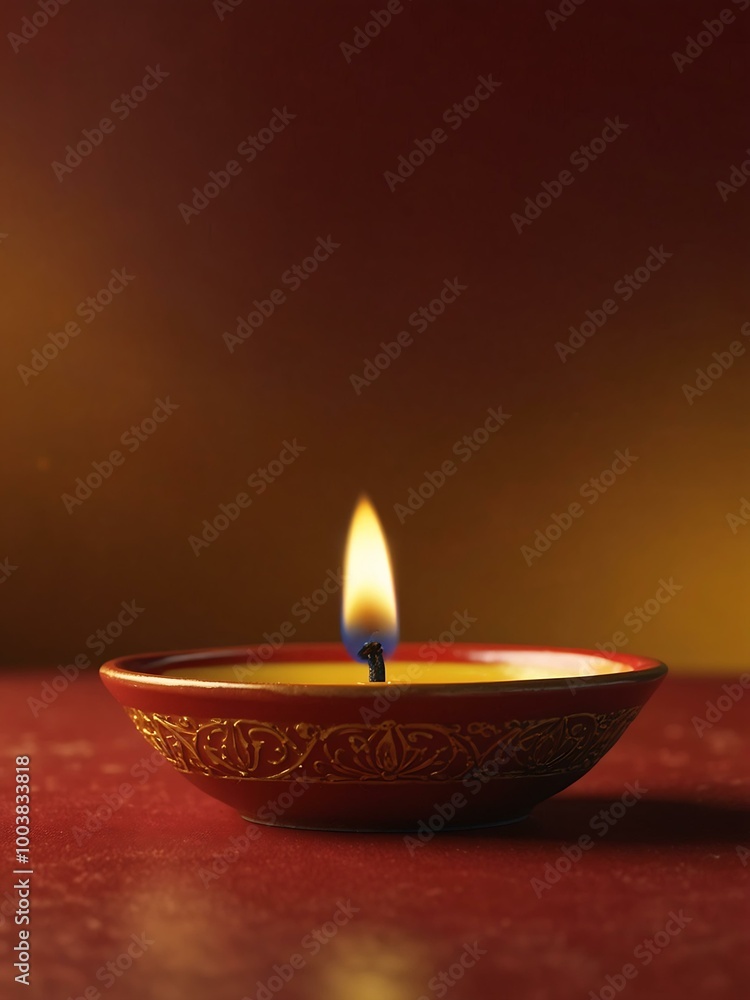 Diwali diya candle burning on a red plate with a yellow background—zoom-out animation. Diwali diya candle burning on a red plate with a yellow background—zoom-out animation.