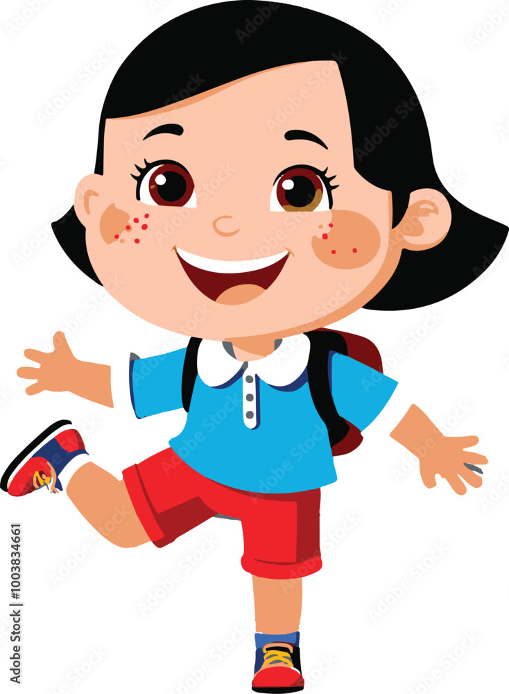 A cute girl's cartoon Illustration vector .