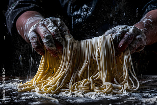 The cook does a close-up of the noodles