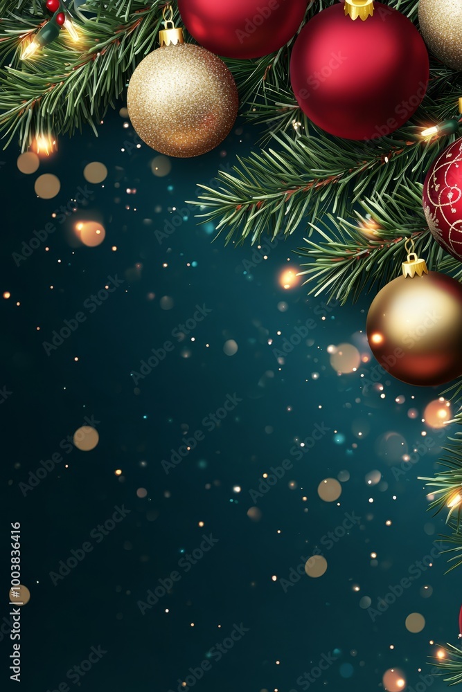 Naklejka premium A Christmas tree adorned with red and gold baubles dangling from its branches