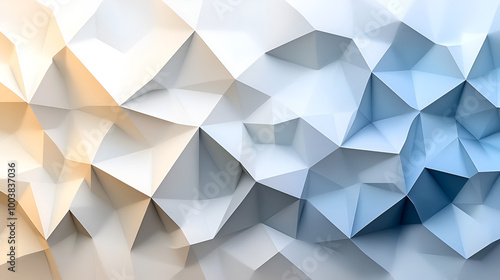 Geometric shapes create an abstract textured background in soft blue and white tones with a three-dimensional effect