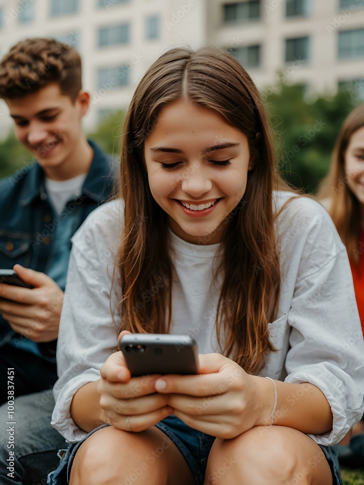 Engaged teens using smartphones vibrantly. Engaged teens using smartphones vibrantly.