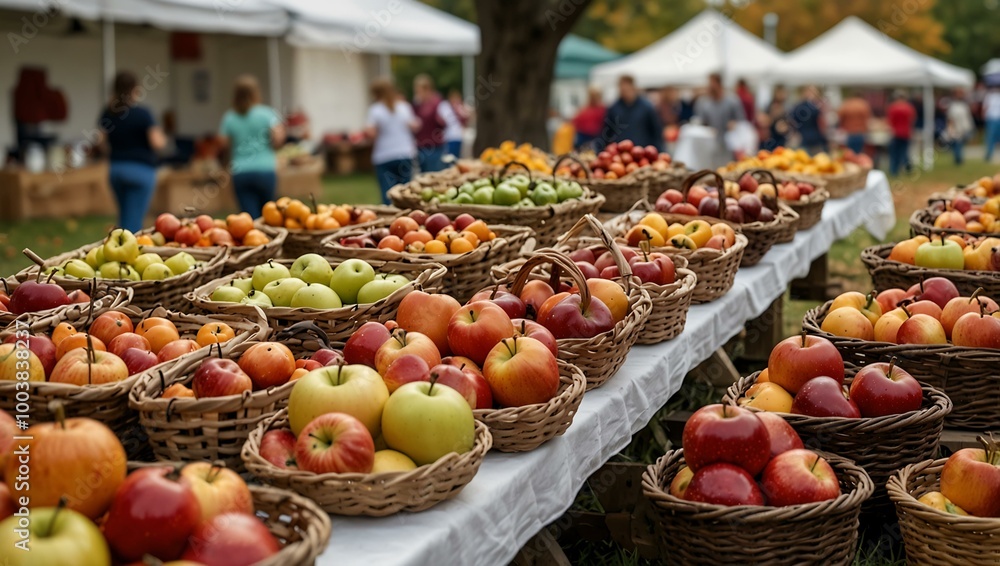 Fall festival crafts, food stalls, and apple baskets on a white background. Fall festival crafts, food stalls, and apple baskets on a white background.
