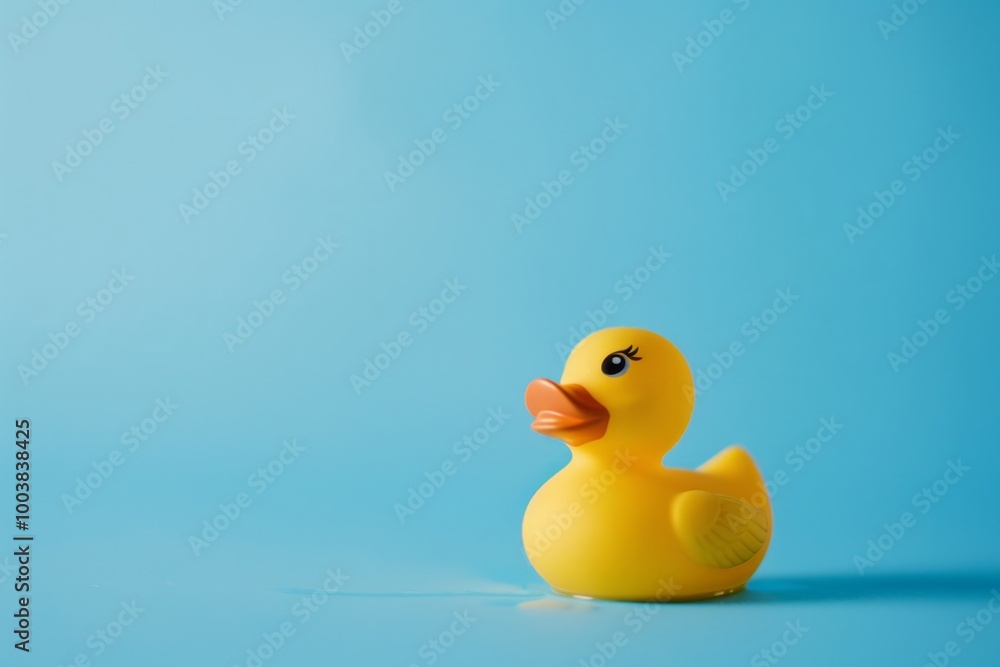 A cheerful yellow rubber duck floats on a calm blue background. It brings joy to kids and adults alike. Perfect for playful concepts and fun designs. Generative AI A cheerful yellow rubber duck floats on a calm blue background. It brings joy to kids and adults alike. Perfect for playful concepts and fun designs. Generative AI