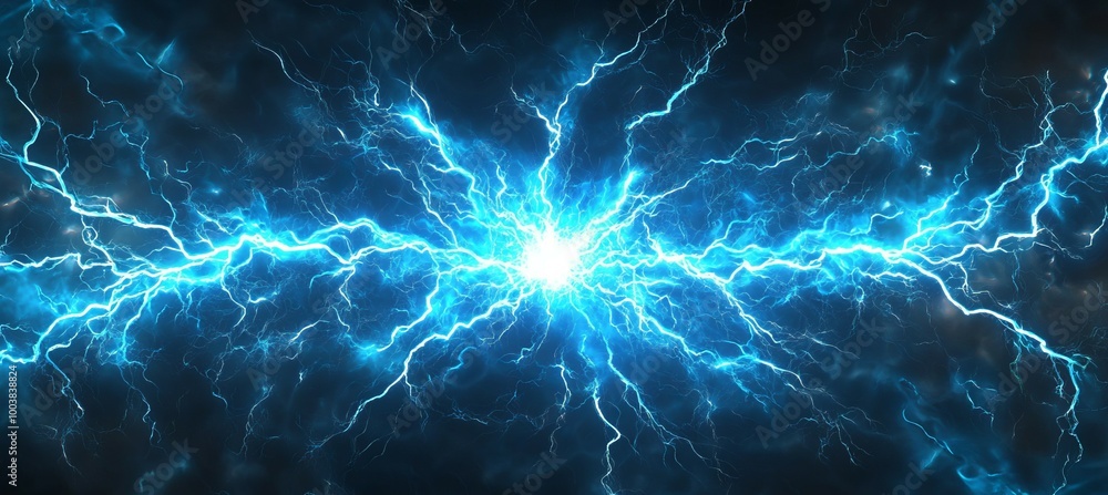 Blue electric thunder energy power. Generative AI technology.
Blue electric thunder energy power. Generative AI technology.