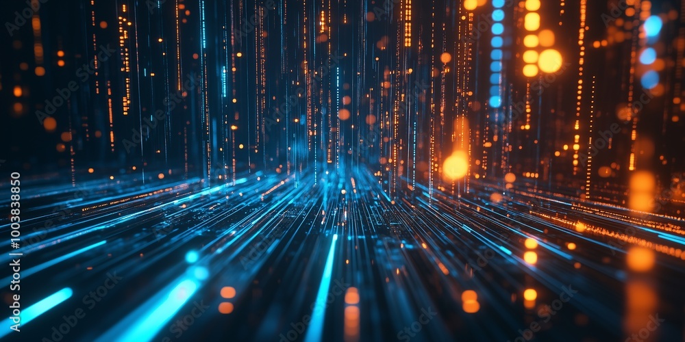 Digital Data Stream Texture with Glowing Blue and Orange Lines Digital Data Stream Texture with Glowing Blue and Orange Lines