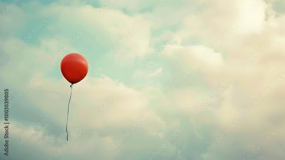 Solitary Balloon Adrift in Cloudy Sky Symbolizes Disheartened Concept of Lost Dreams Solitary Balloon Adrift in Cloudy Sky Symbolizes Disheartened Concept of Lost Dreams