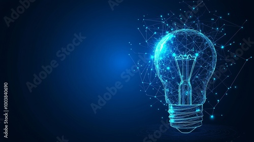 Digital Idea Abstract Lightbulb on Blue Technology Background with Connected Dots and Triangles