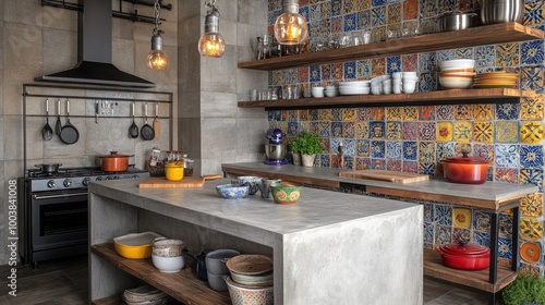 Wallpaper Mural Modern and rustic kitchen with a concrete island Torontodigital.ca