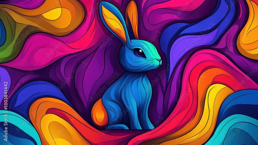 Psychedelic bunny surrounded by swirling patterns and bright neon colors, trippy comic style, bold outlines Psychedelic bunny surrounded by swirling patterns and bright neon colors, trippy comic style, bold outlines