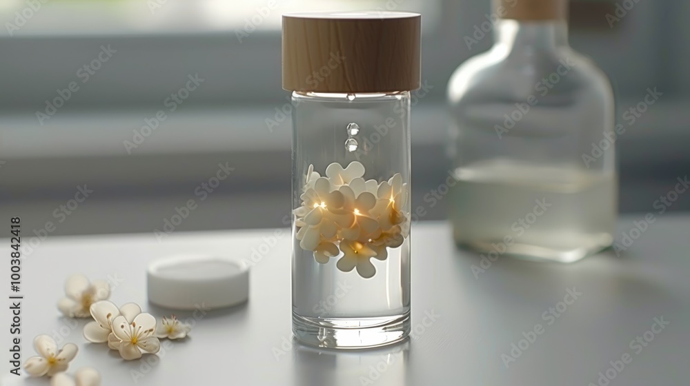 Clear Glass Jar with Flowers and Water Display Clear Glass Jar with Flowers and Water Display