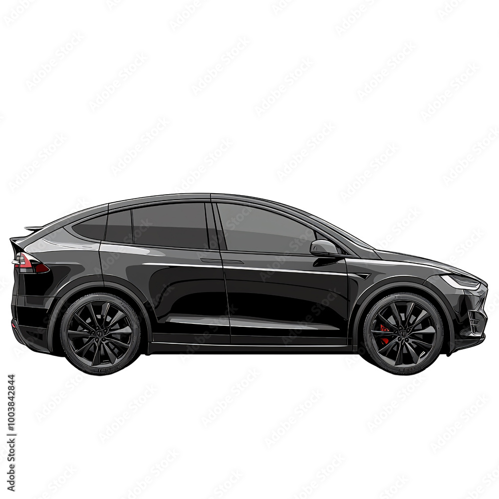 Fototapeta premium Black SUV Car Side View Modern Automotive Design Transportation Luxury Vehicle (Transparent Background)