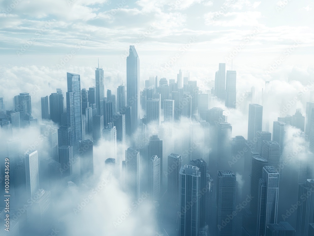 Obraz premium Futuristic Cityscape in 3D with Open Sky